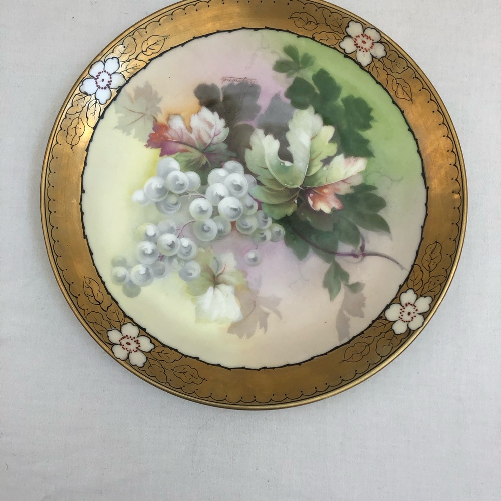 O&E.G Plate Royal Austria Hand Painted By Raymond 8 3/4" Gold Rim Floral Vintage